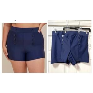 Torrid 2 (2X 18/20) Navy Retro Chic Ultra High Waist Button Detail Swim Shorts